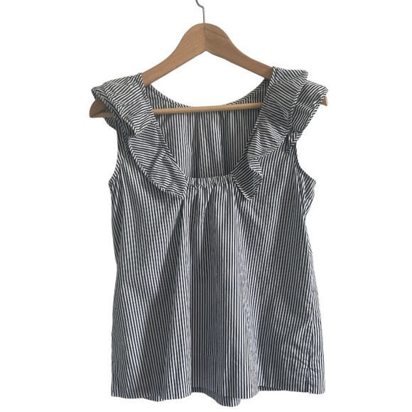 J Crew Shirting Stripe Ruffled Top Grey White - Picture 8 of 9